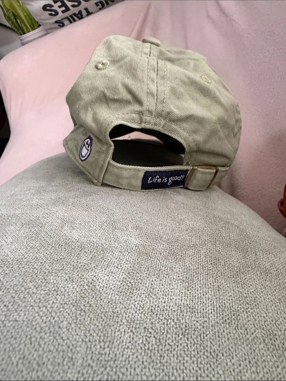 Life Is Good Olive Green Unisex Baseball Cap with Mountain Embroidery